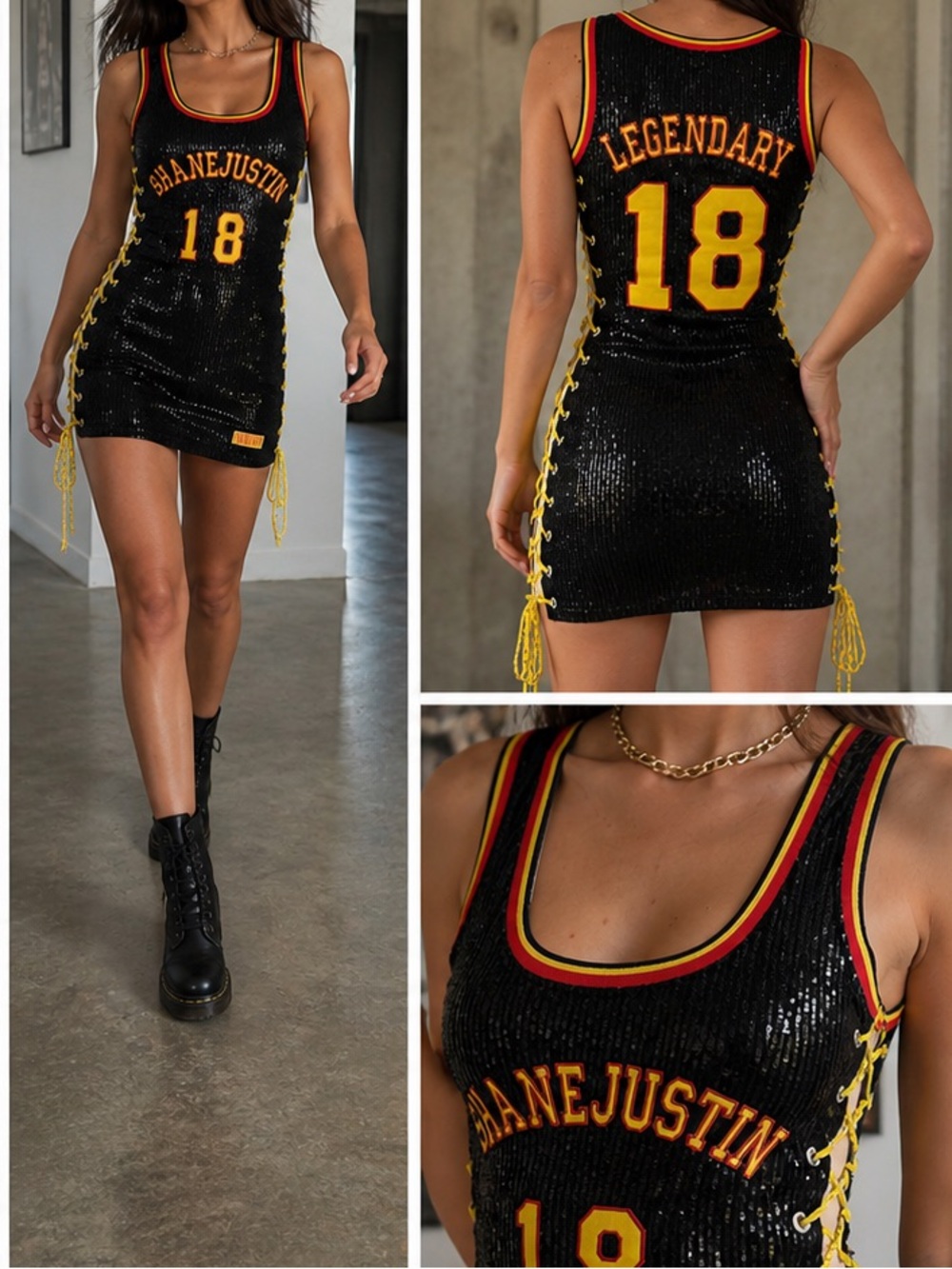 Shane Justin “Legendary 18” Sequin Bodycon Mini Dress - Lace-Up Sides